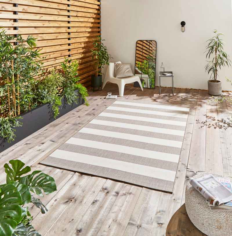 Santa Monica 48644 Indoor Outdoor Stripe Rug in Beige Cream