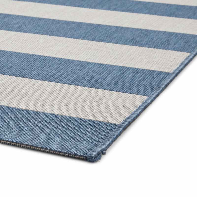 Santa Monica 48644 Indoor Outdoor Stripe Rug in Blue Light Beige