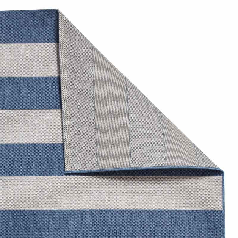 Santa Monica 48644 Indoor Outdoor Stripe Rug in Blue Light Beige