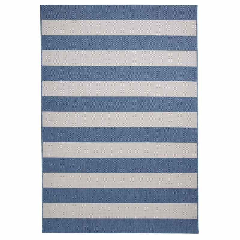 Santa Monica 48644 Indoor Outdoor Stripe Rug in Blue Light Beige