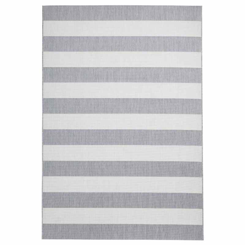 Santa Monica 48644 Indoor Outdoor Stripe Rug in Grey Light Beige