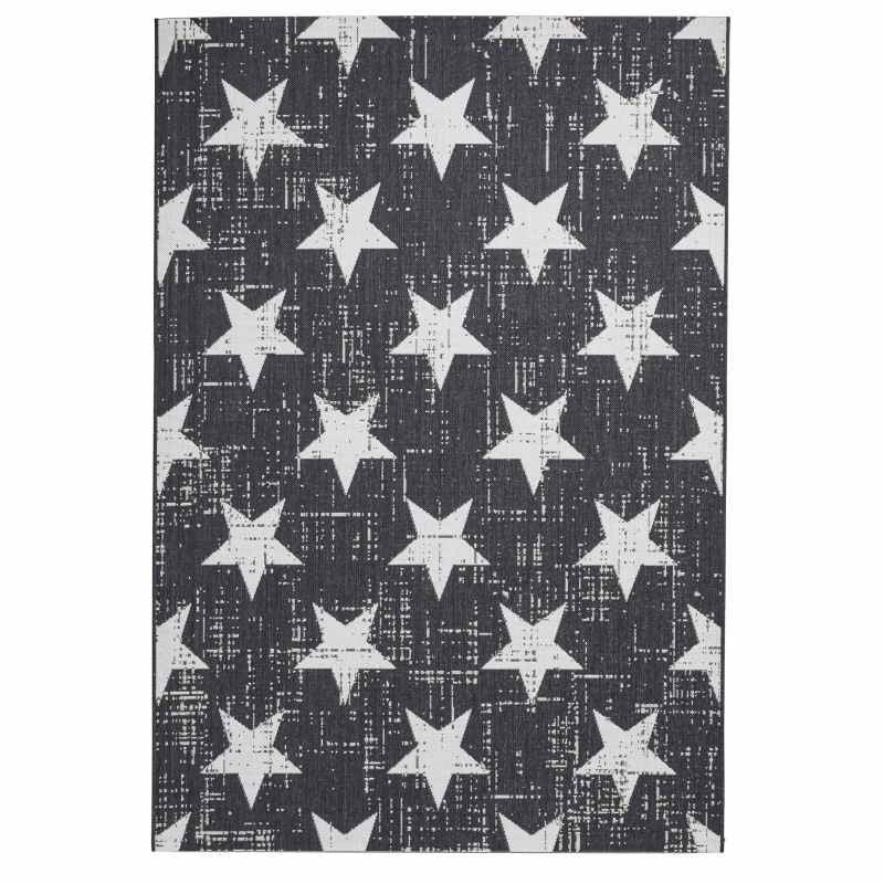 Santa Monica 48648 Indoor Outdoor Star Rug in Black White