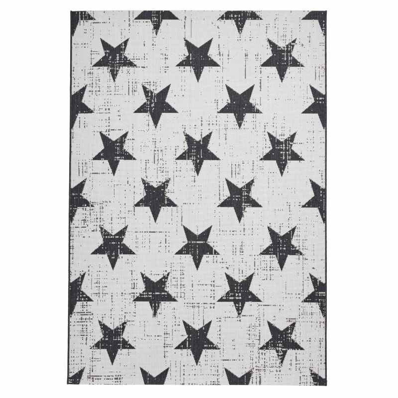 Santa Monica 48648 Indoor Outdoor Star Rug in White Black