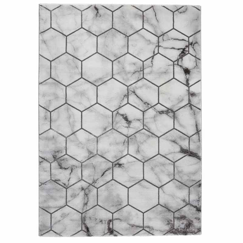 Craft NG719 Marble Effect Honeycomb Rugs in Grey Silver