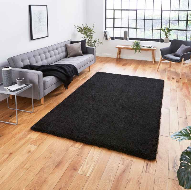 Sierra 9000 Plain Shaggy Rugs in Black
