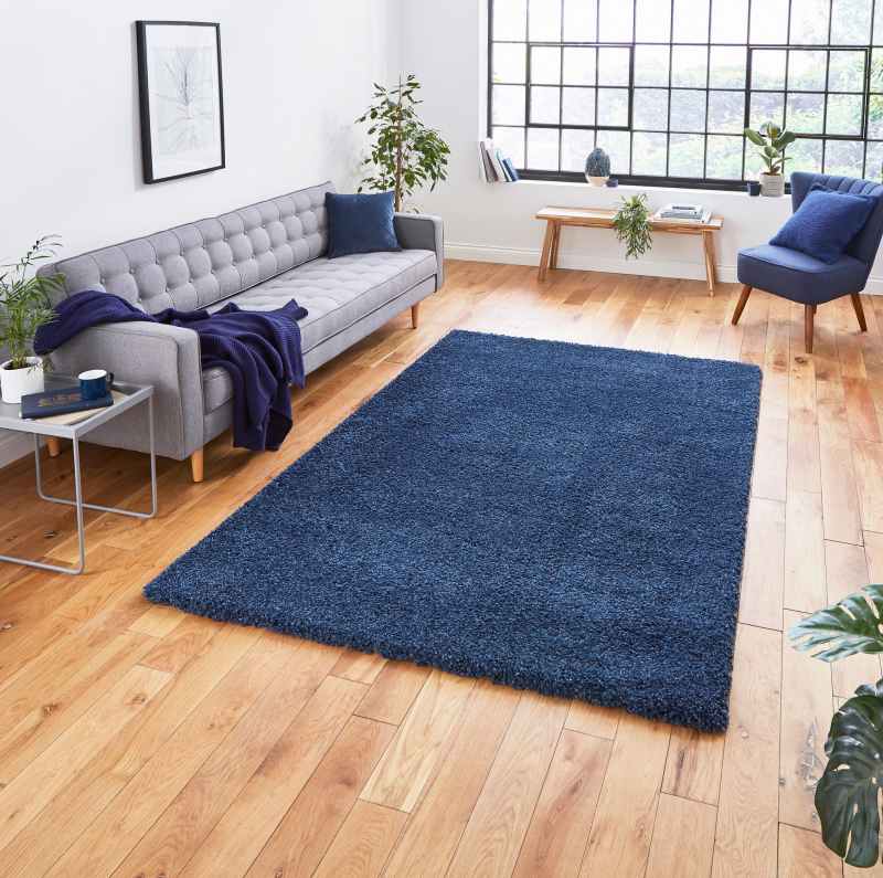 Sierra 9000 Plain Shaggy Rugs in Dark Blue
