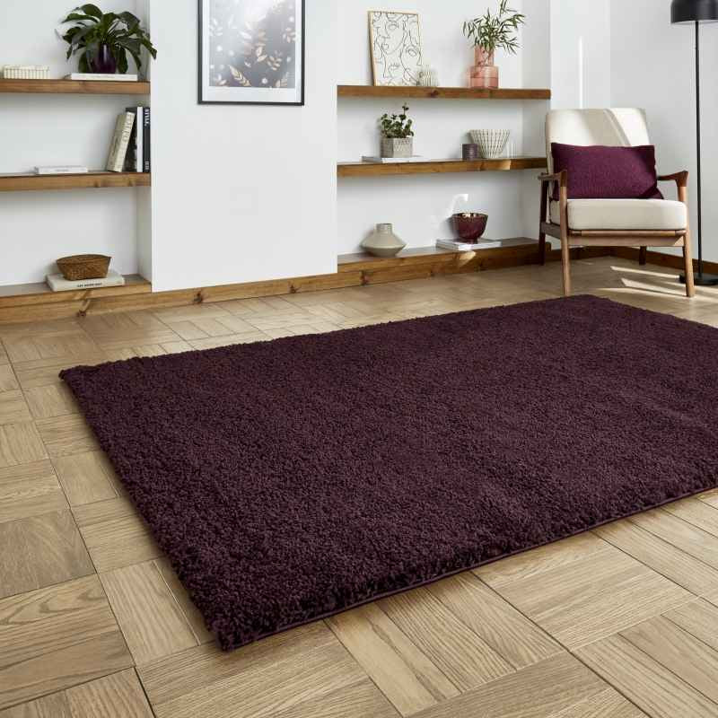 Sierra 9000 Plain Shaggy Modern Rugs in Purple