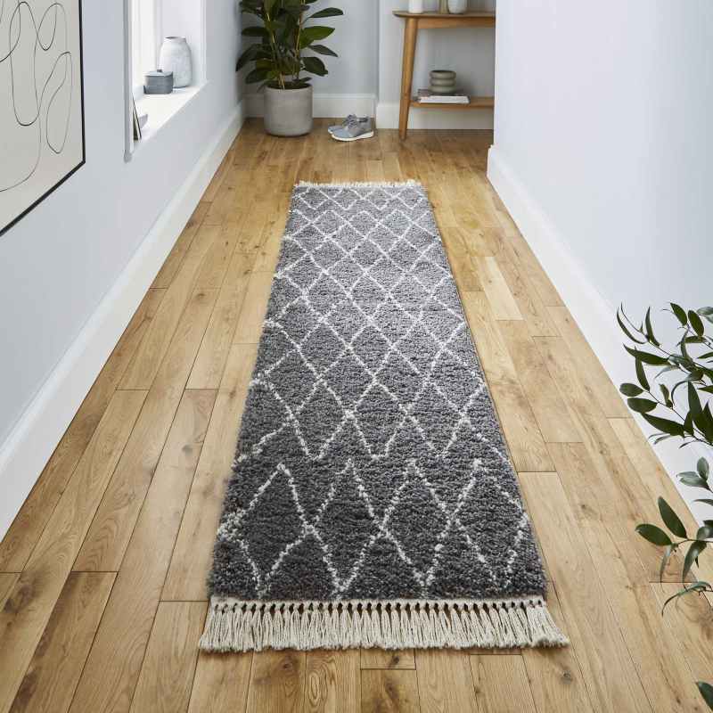 Boho 8280 Scandi Geometric Runner Rugs in Grey