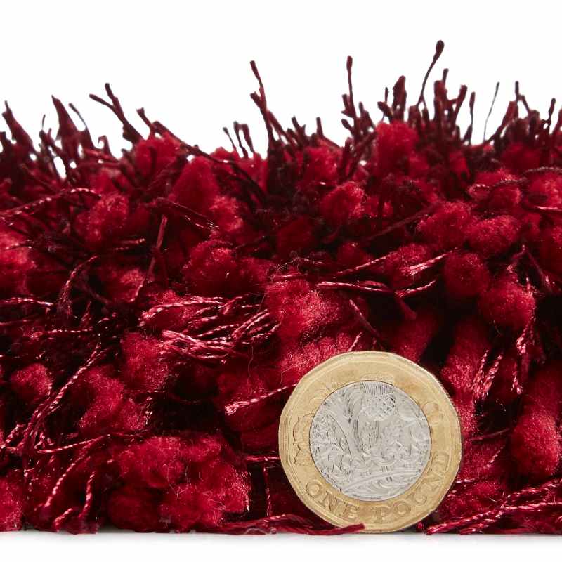 Montana Shaggy Round Circle Rugs in Dark Red