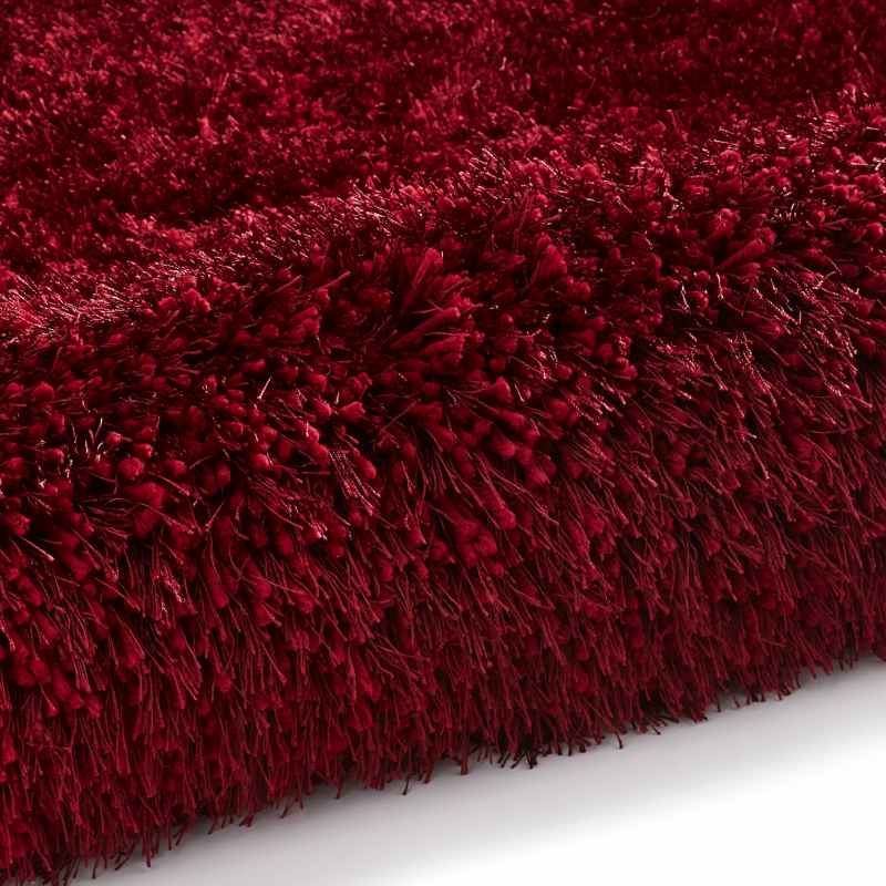 Montana Shaggy Round Circle Rugs in Dark Red