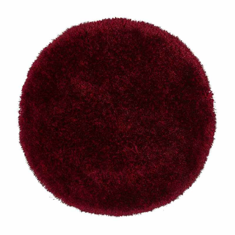 Montana Shaggy Round Circle Rugs in Dark Red