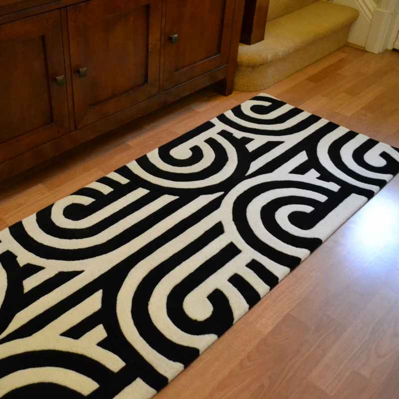 Turnabouts Retro Runner Rugs in 39205 Black White by Florence Broadhurst