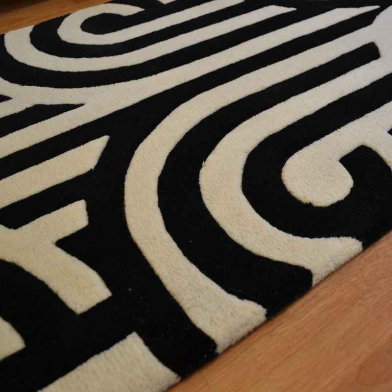 Turnabouts Retro Runner Rugs in 39205 Black White by Florence Broadhurst
