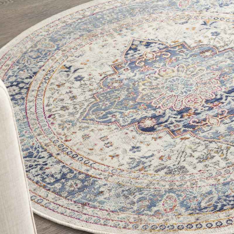 Vintage Kashan Traditional Circle Rugs VKA07 by Nourison in Ivory Blue