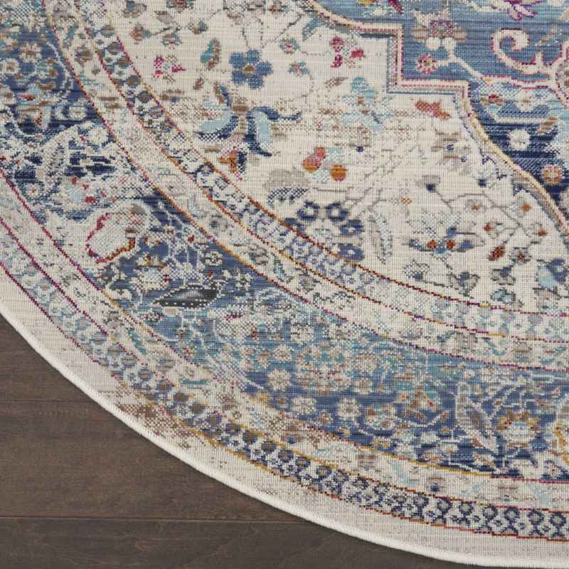 Vintage Kashan Traditional Circle Rugs VKA07 by Nourison in Ivory Blue