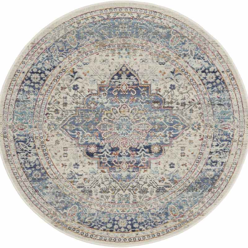 Vintage Kashan Traditional Circle Rugs VKA07 by Nourison in Ivory Blue