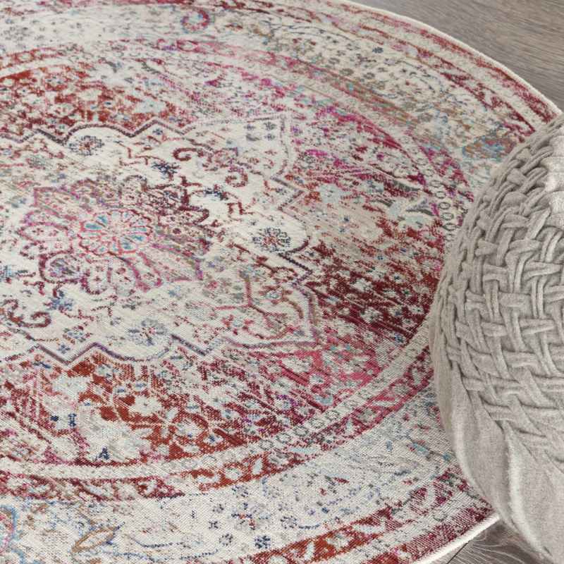 Vintage Kashan Traditional Circle Rugs VKA07 by Nourison in Red Ivory