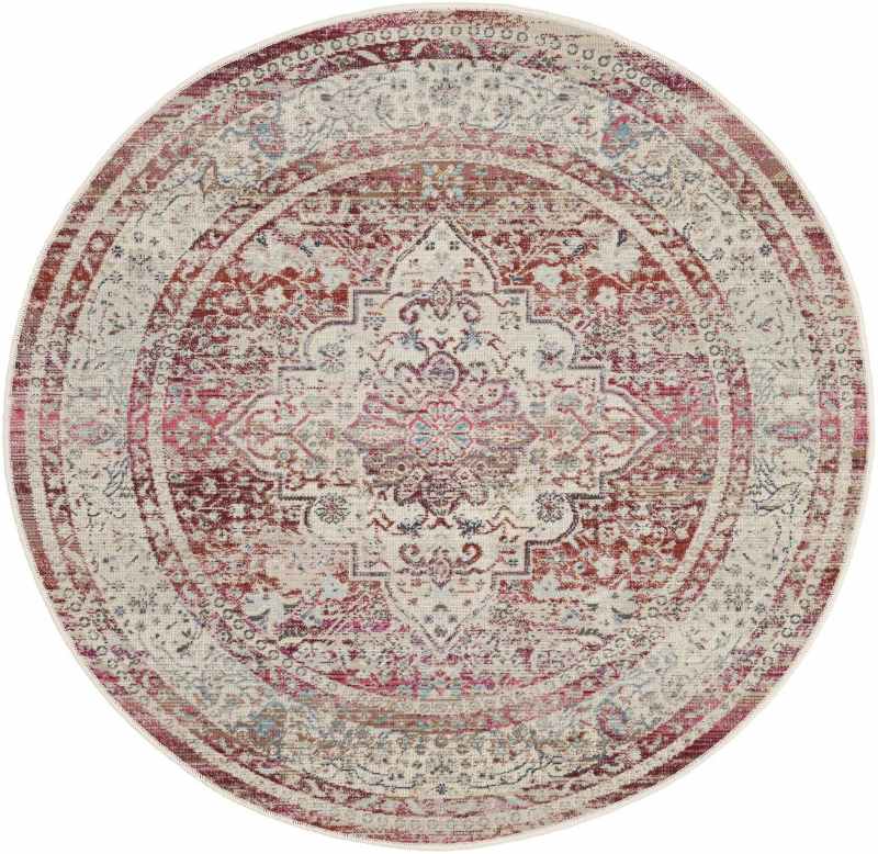 Vintage Kashan Traditional Circle Rugs VKA07 by Nourison in Red Ivory