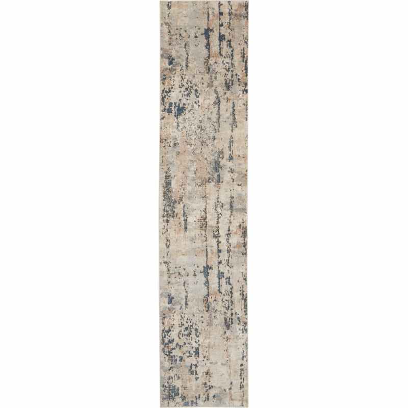 Quarry QUA01 Abstract Distressed Runner Rugs in Beige Grey