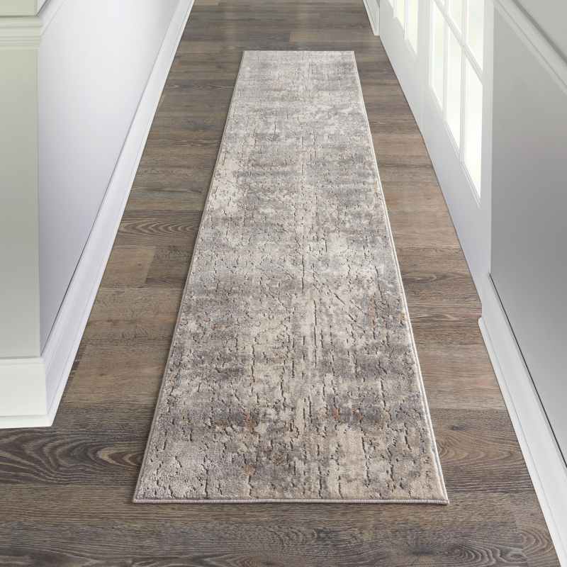 Quarry QUA03 Abstract Distressed Runner Rugs in Beige Grey