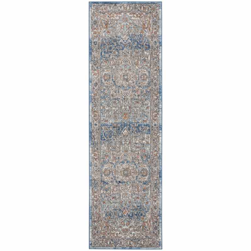 Quarry QUA11 Traditional Distressed Runner Rugs in Ivory Blue