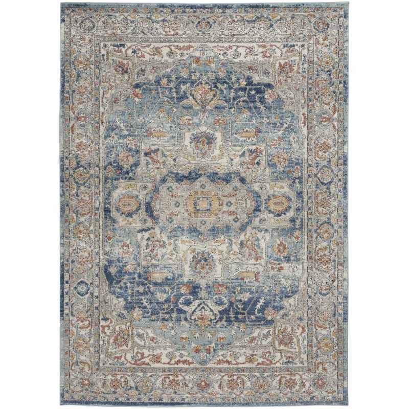 Quarry QUA11 Traditional Distressed Rugs in Ivory Blue