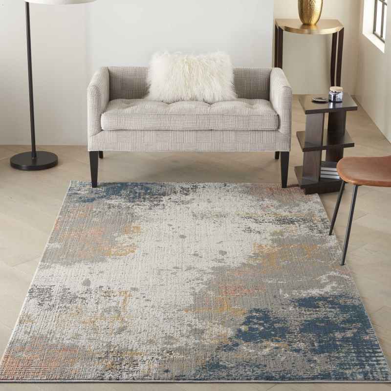 Rustic Textures RUS13 Abstract Rugs in Grey Blue