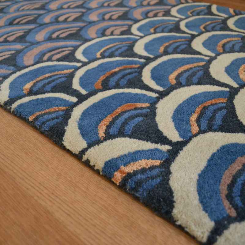 Masquerade Geometric Scale Wool Runner Rugs 16008 by Ted Baker in Blue