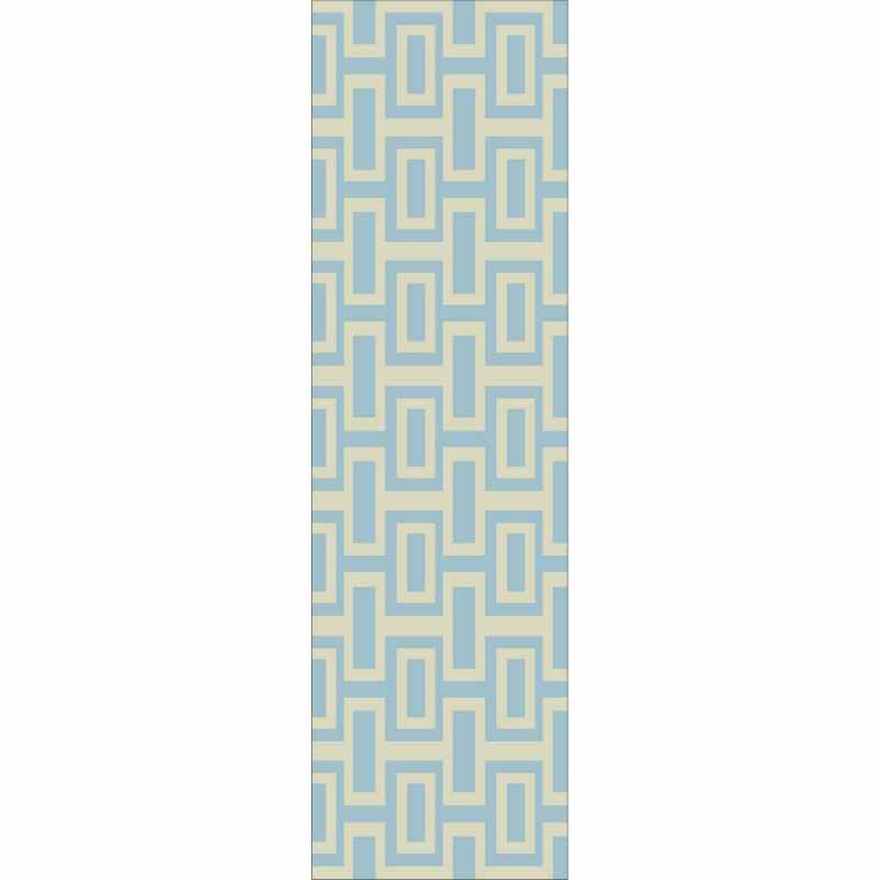 Intaglio Geometric Wool Runner Rugs 37201 Blue by Wedgwood