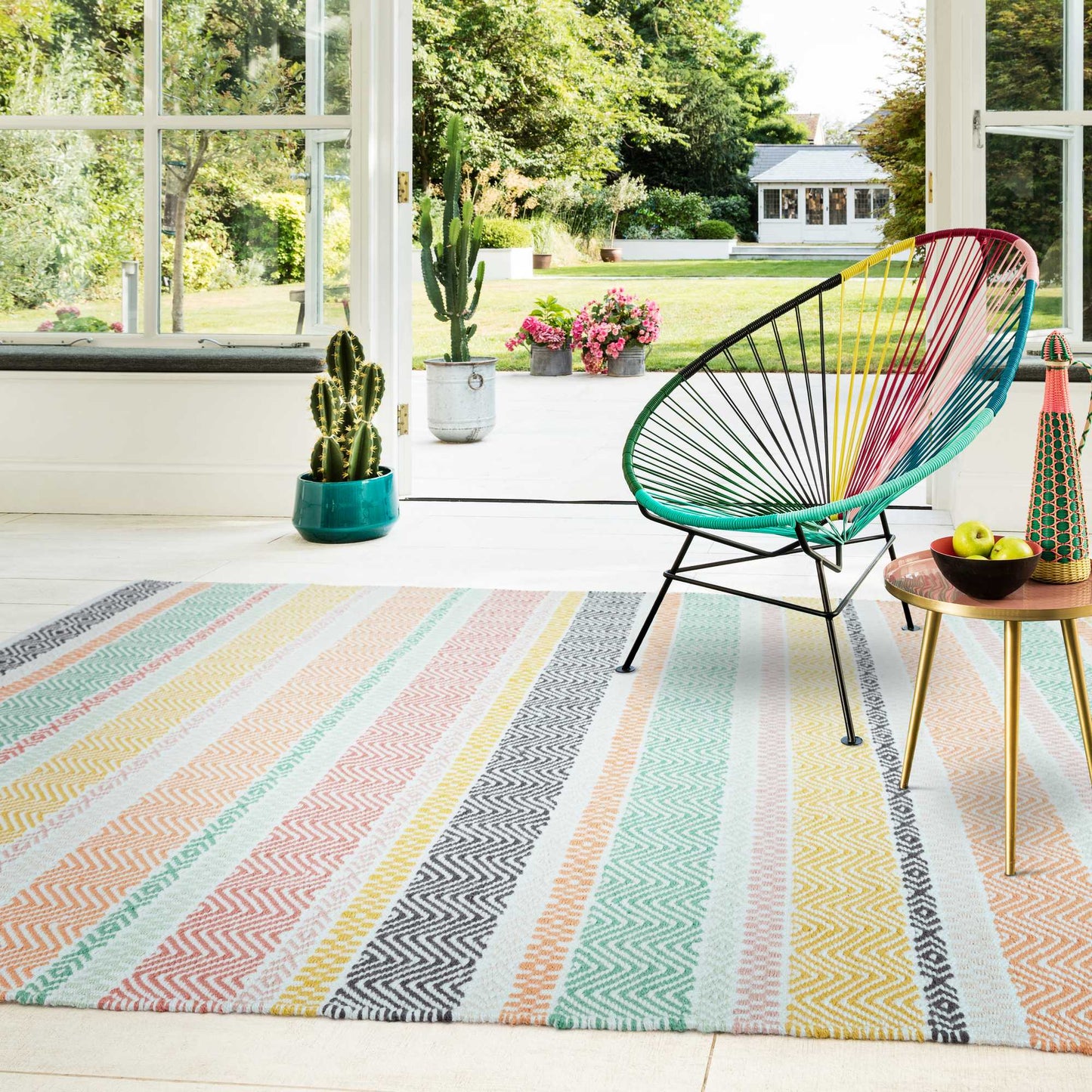 Boardwalk Stripe Indoor Outdoor Rugs in Pastel Multi