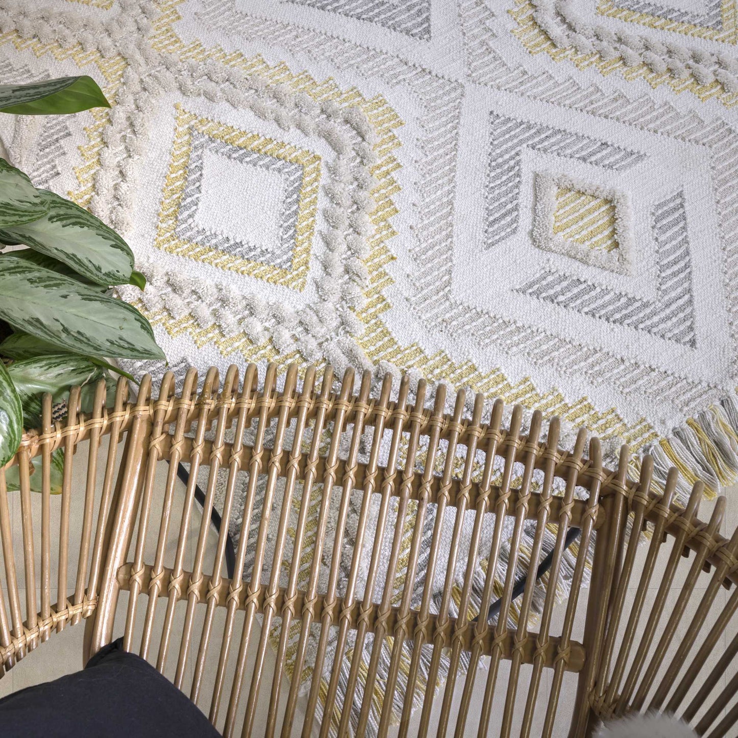 Carlton Boho Geometric Indoor Outdoor Rugs in Mustard Yellow