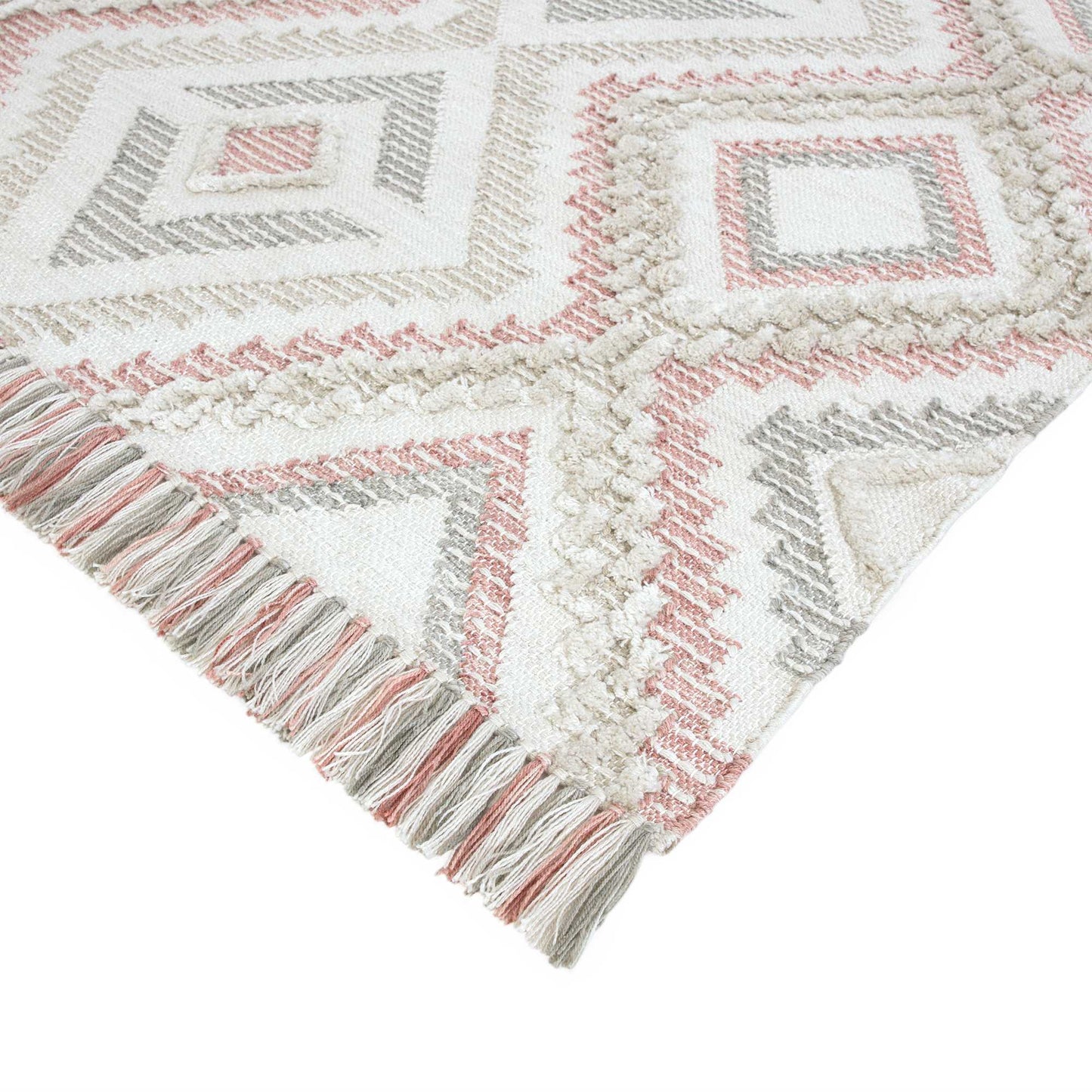 Carlton Boho Geometric Indoor Outdoor Rugs in Pink