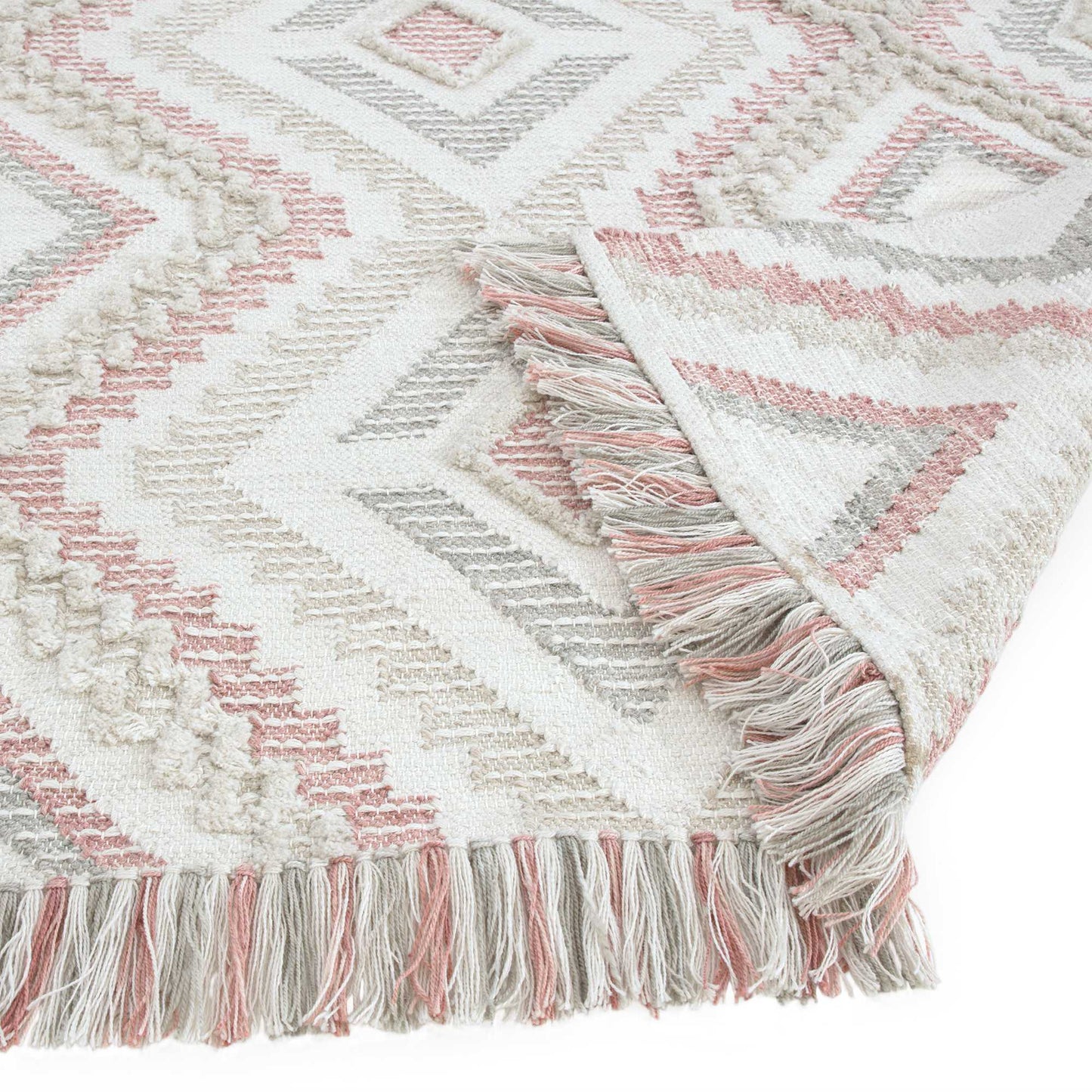 Carlton Boho Geometric Indoor Outdoor Rugs in Pink