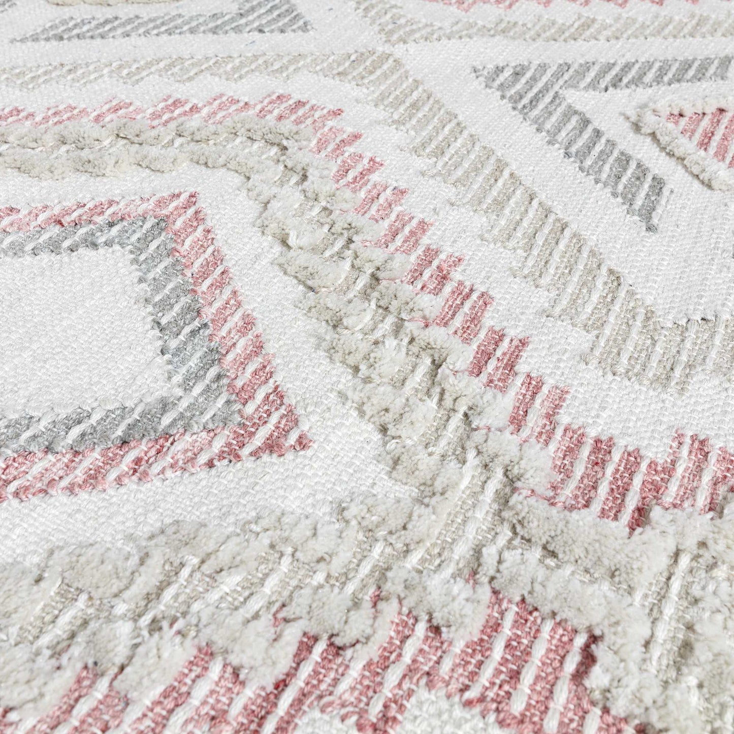 Carlton Boho Geometric Indoor Outdoor Rugs in Pink