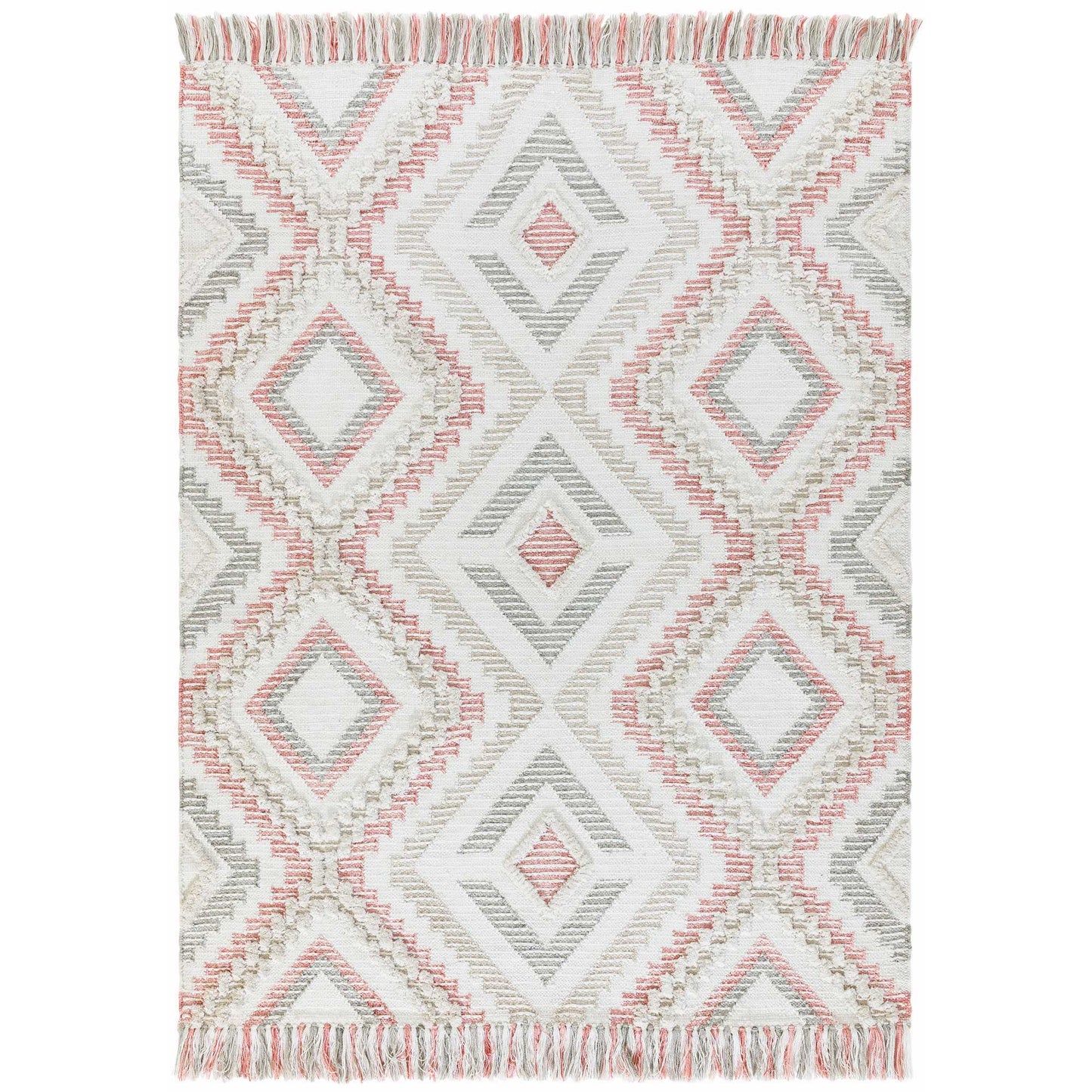 Carlton Boho Geometric Indoor Outdoor Rugs in Pink