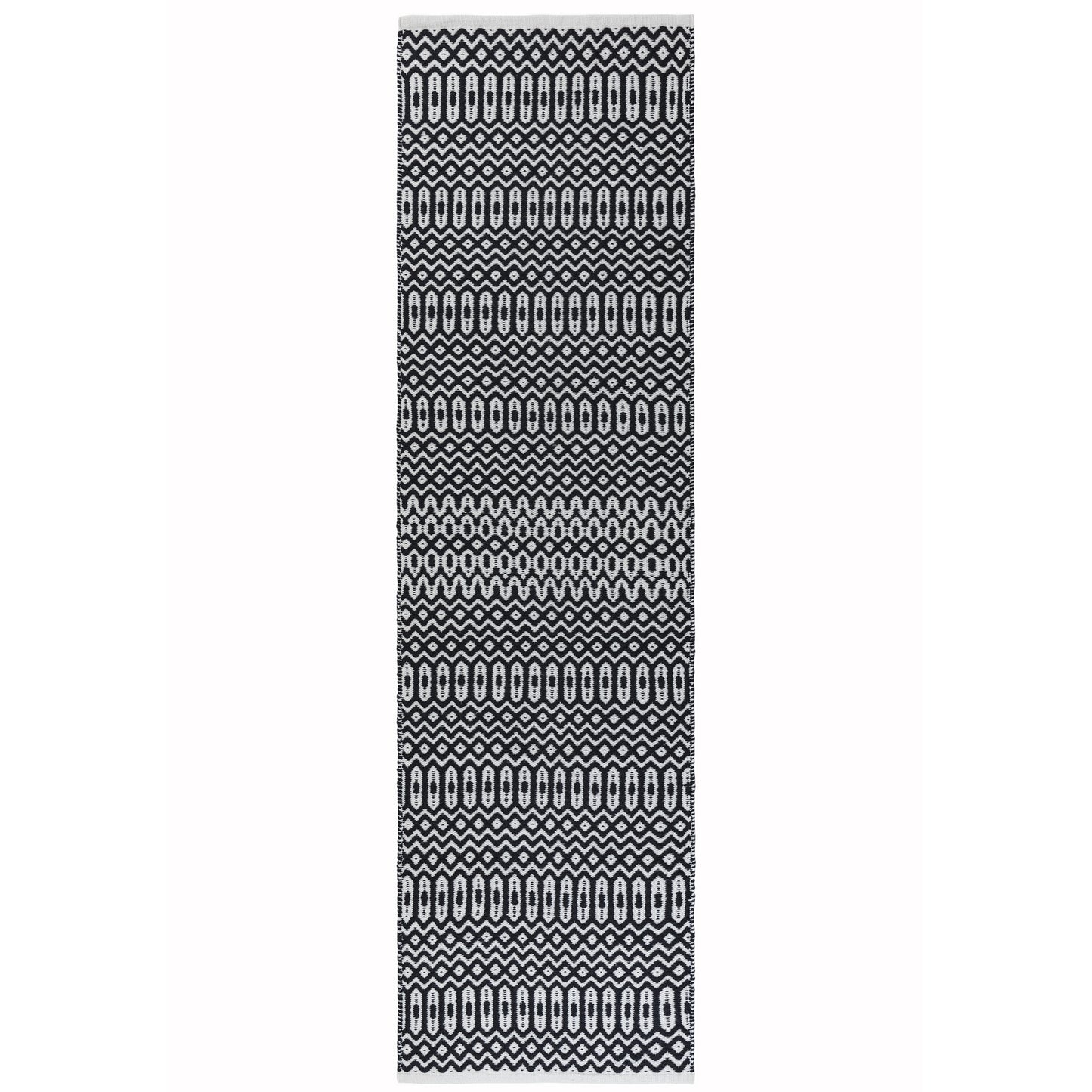 Halsey Geometric Indoor Outdoor Runner Rugs in Black