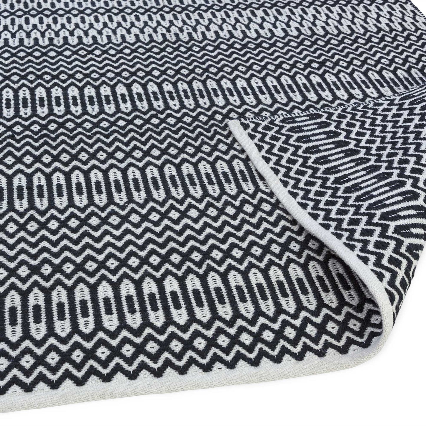 Halsey Geometric Indoor Outdoor Runner Rugs in Black