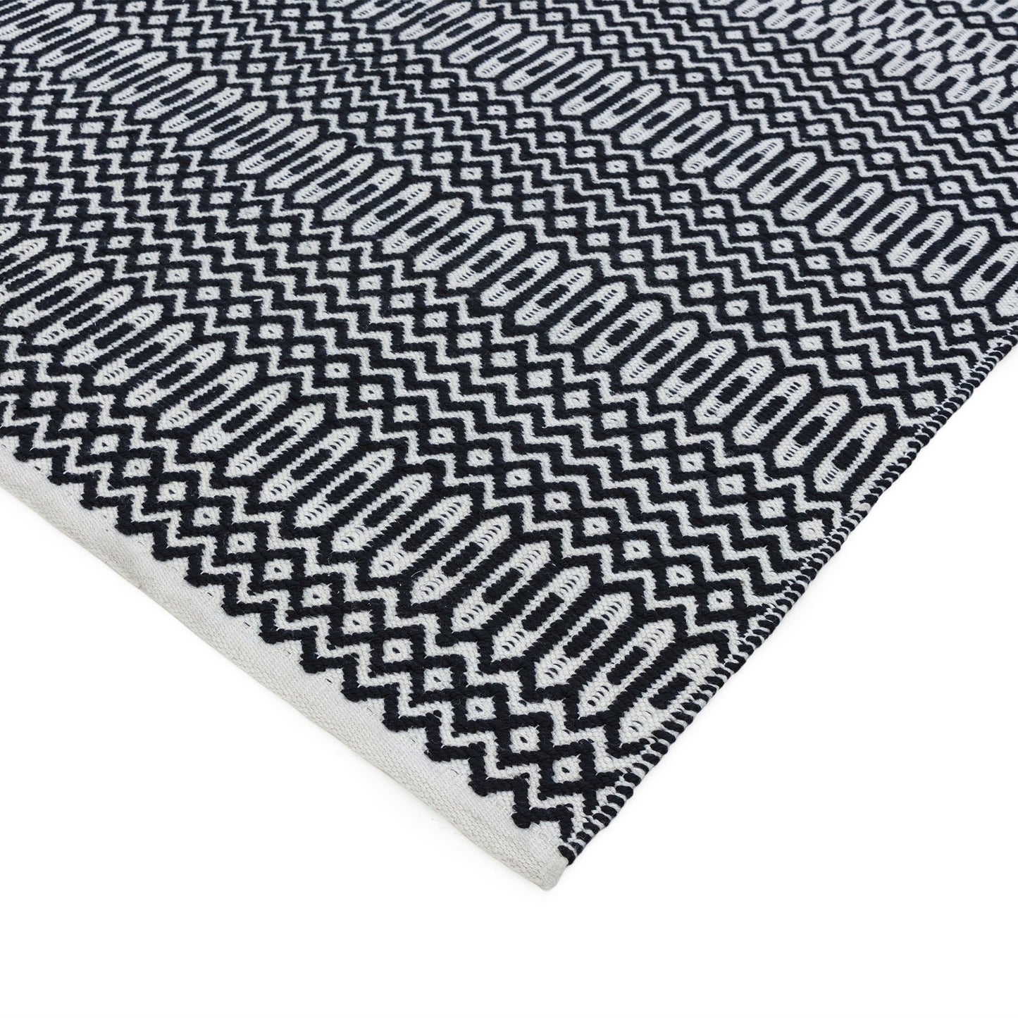 Halsey Geometric Indoor Outdoor Runner Rugs in Black