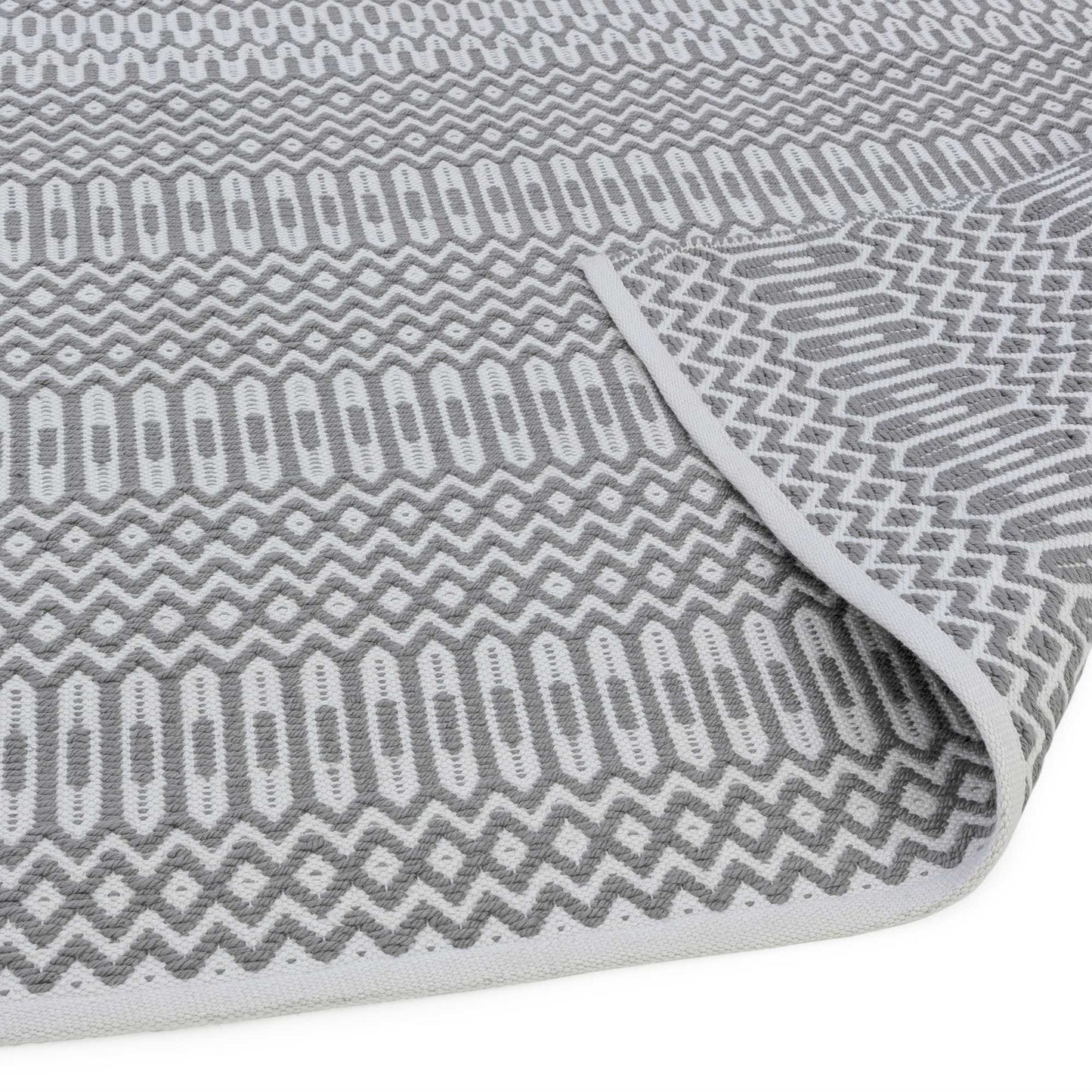 Halsey Geometric Indoor Outdoor Runner Rugs in Grey
