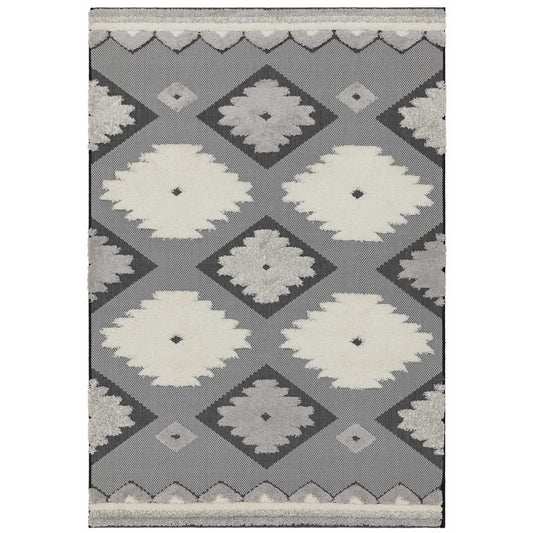 Monty Tribal Geometric Indoor Outdoor Rugs in MN01 Black Cream