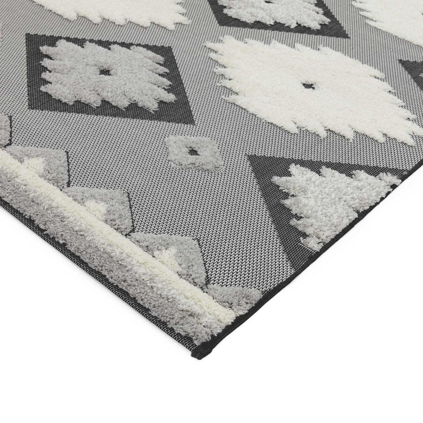 Monty Tribal Geometric Indoor Outdoor Rugs in MN01 Black Cream