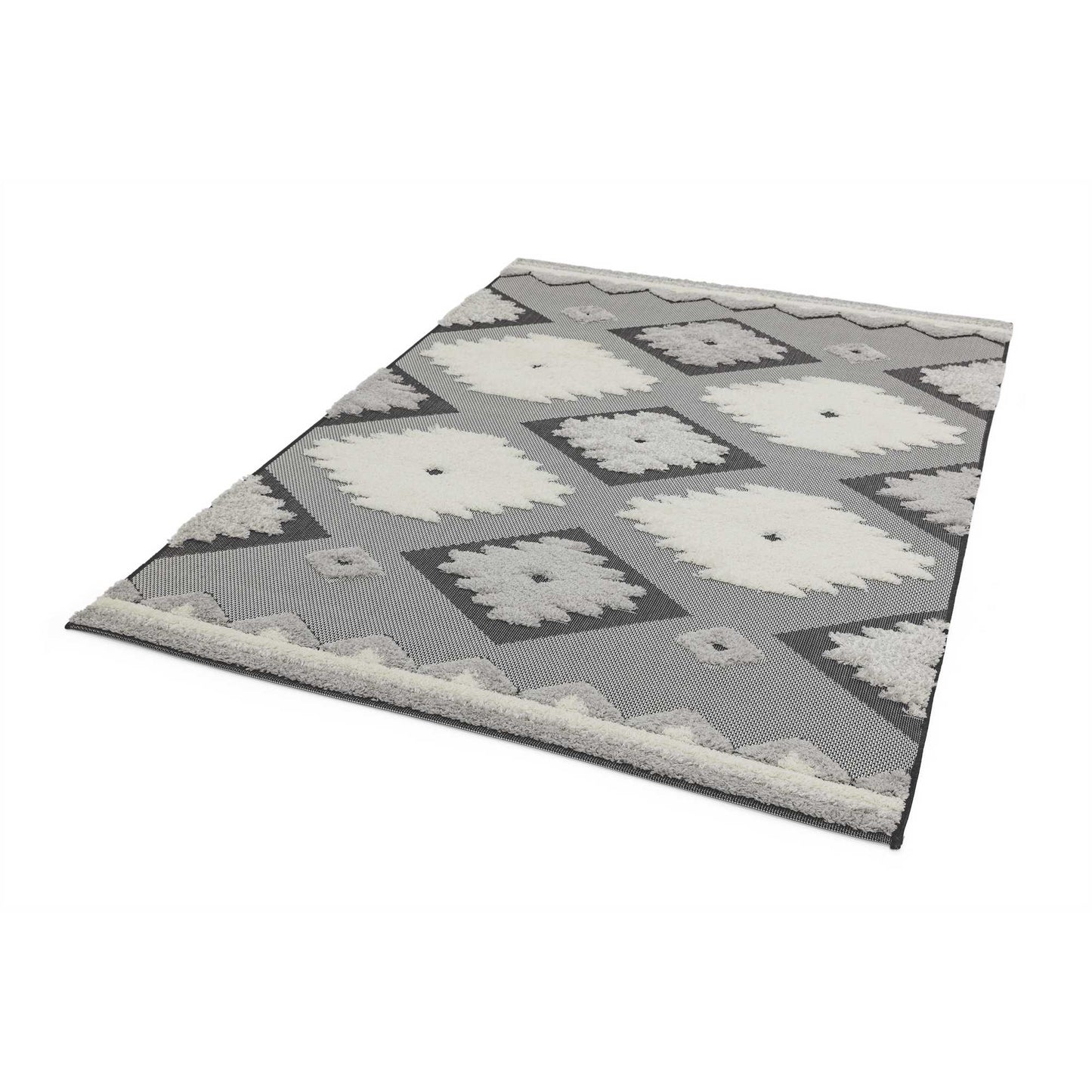 Monty Tribal Geometric Indoor Outdoor Rugs in MN01 Black Cream