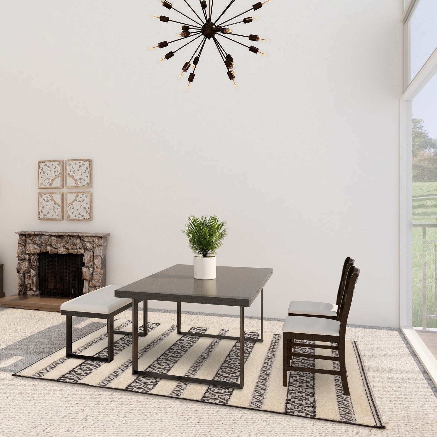 Monty Stripe Geometric Indoor Outdoor Rugs in MN03 Black Cream