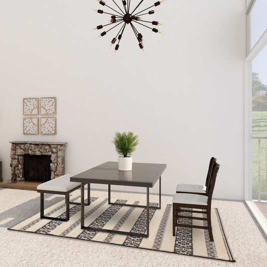 Monty Stripe Geometric Indoor Outdoor Rugs in MN03 Black Cream