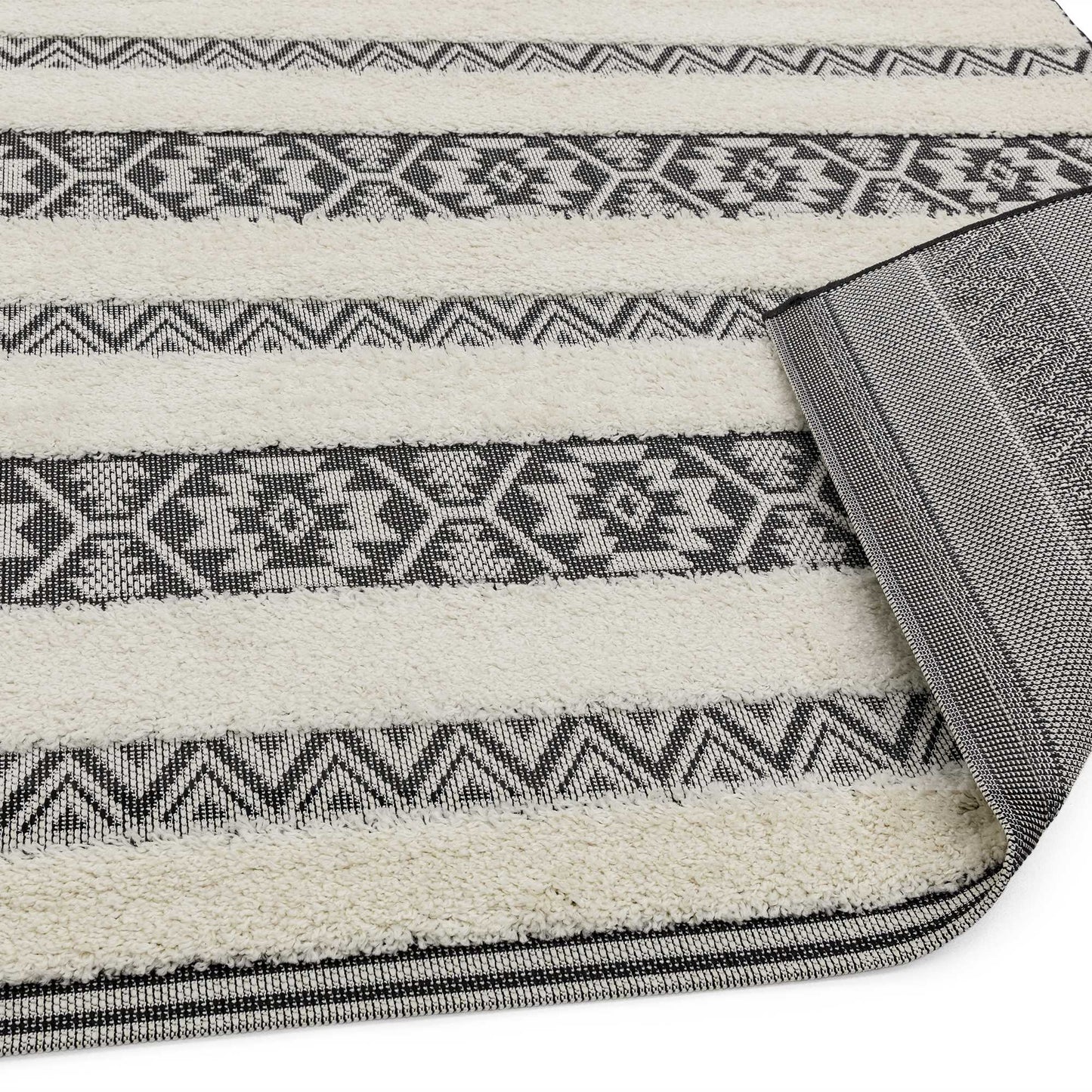 Monty Stripe Geometric Indoor Outdoor Rugs in MN03 Black Cream