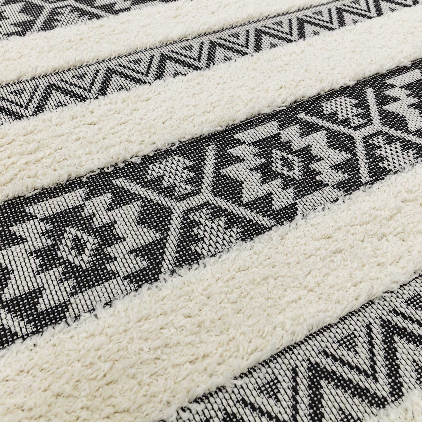 Monty Stripe Geometric Indoor Outdoor Rugs in MN03 Black Cream