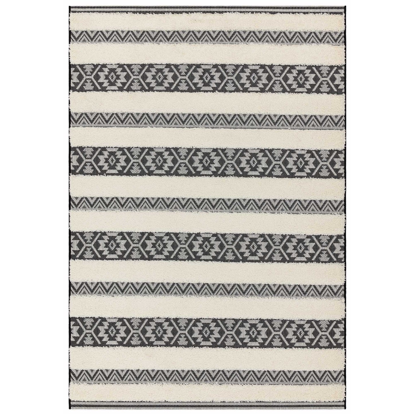 Monty Stripe Geometric Indoor Outdoor Rugs in MN03 Black Cream