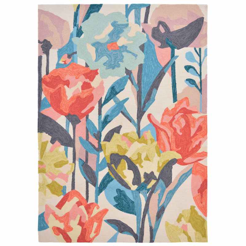 Verdaccio Outdoor Floral Rugs 442802 in Coral by Harlequin