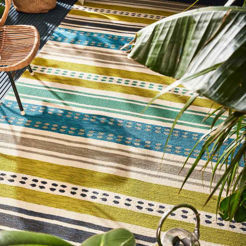 Scion Rivi Kiwi Stripe Indoor Outdoor Rugs 426908 Green