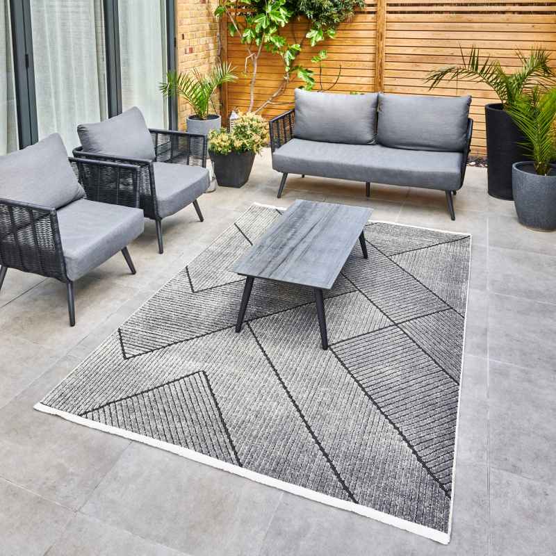 Jazz Jaz16 Geometric Indoor Outdoor Rugs in Grey Black